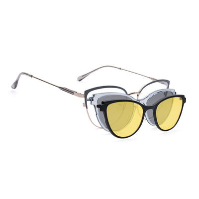 Voyage Silver & Grey Cateye Clip-On Eyeglasses for Women (6317FMG8569)