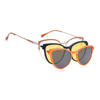 Voyage Golden & Orange Cateye Clip-On Eyeglasses for Women (6317FMG8571)