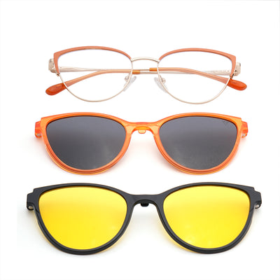 Voyage Golden & Orange Cateye Clip-On Eyeglasses for Women (6317FMG8571)