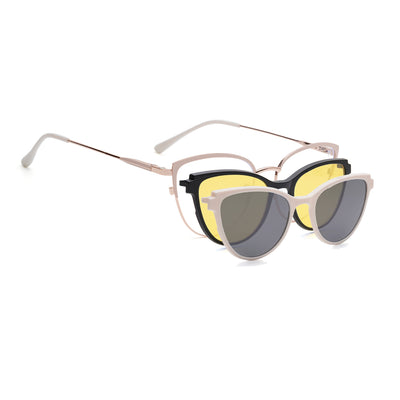 Voyage Golden & Cream Cateye Clip-On Eyeglasses for Women (6317FMG8573)