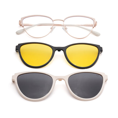 Voyage Golden & Cream Cateye Clip-On Eyeglasses for Women (6317FMG8573)