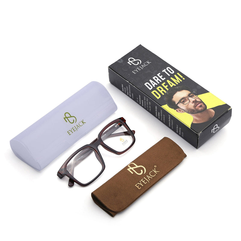 Eyejack Brown Rectangle Eyeglasses for Men & Women (668801FCL2324)