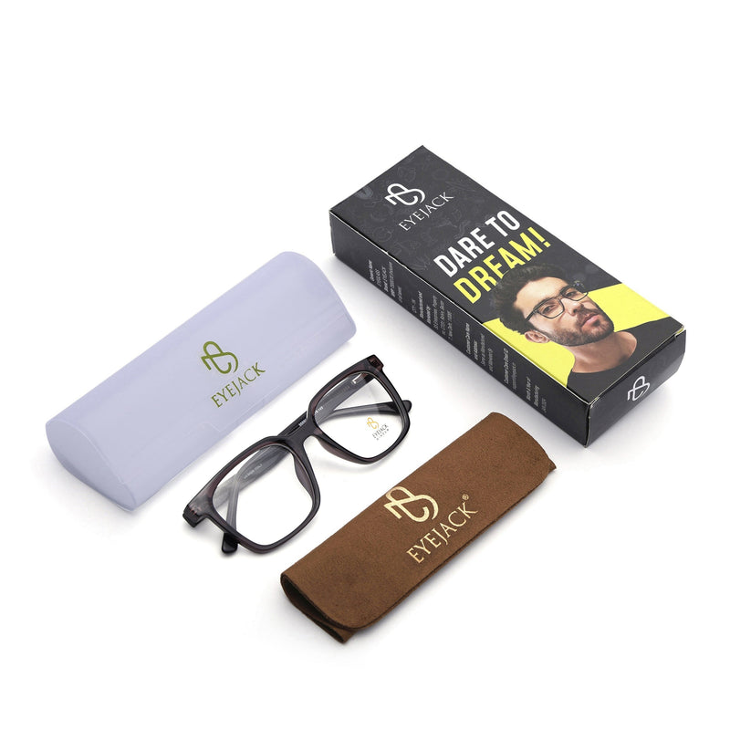 Eyejack Grey Square Eyeglasses for Men & Women (668805FCL2367)