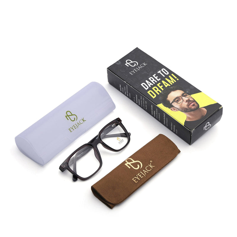 Eyejack Grey Square Eyeglasses for Men & Women (668805FCL2368)