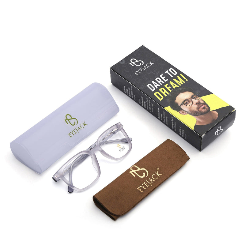 Eyejack Matt Grey Square Eyeglasses for Men & Women (668805FCL2369)