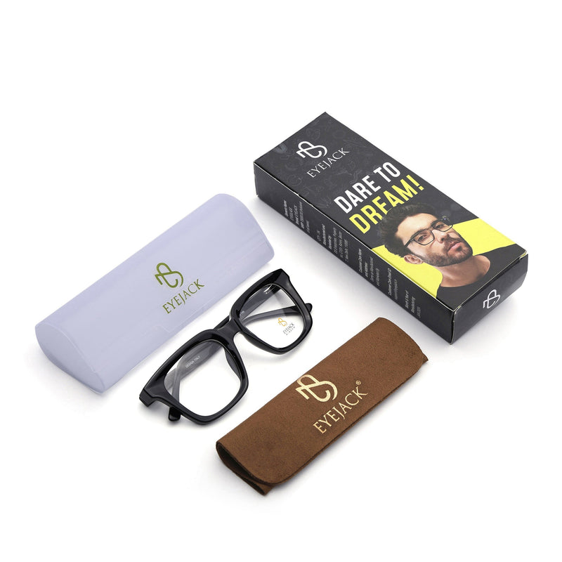Eyejack Shine Black Square Eyeglasses for Men & Women (668806FCL2376)