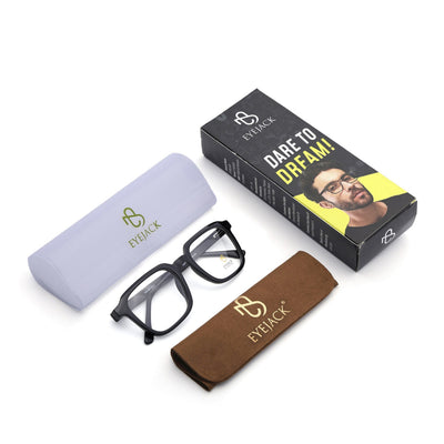 Eyejack Shine Black Square Eyeglasses for Men & Women (668807FCL2388)