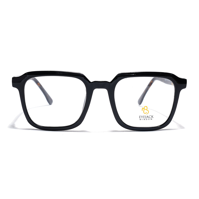 Eyejack Shine Black Square Eyeglasses for Men & Women (668807FCL2390)