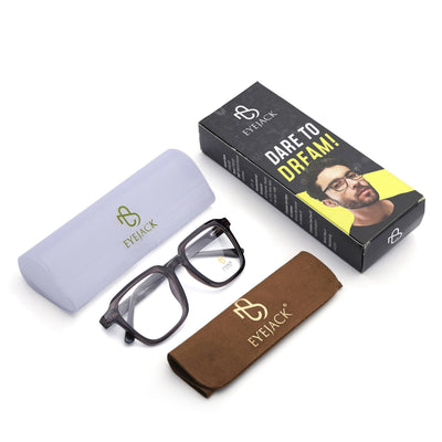 Eyejack Grey Square Eyeglasses for Men & Women (668807FCL2392)