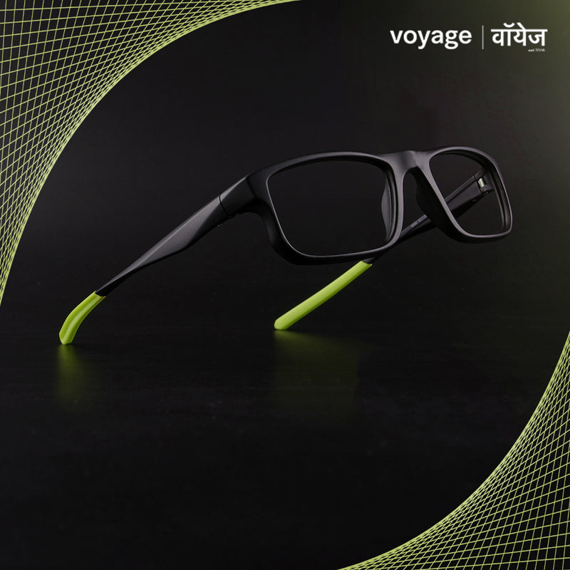 Voyage Active Black Rectangle Eyeglasses for Men & Women (6690MG5680-C4)