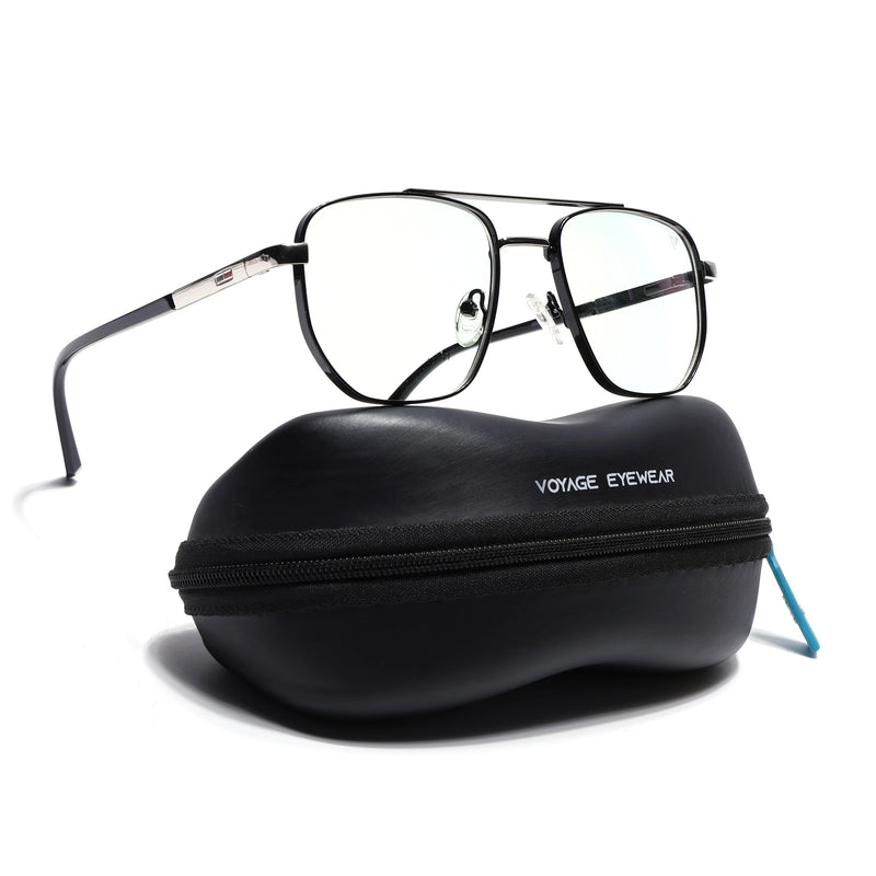 Voyage Silverline Shine Black & Silver Wayfarer Eyeglasses for Men & Women (6801MG5522-C5)