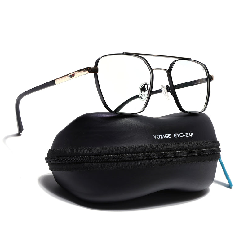Voyage Silverline Matt Black & Golden Wayfarer Eyeglasses for Men & Women (6802MG5349-C1)