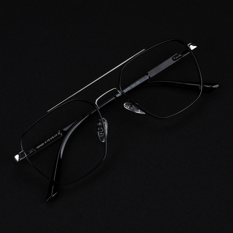 Voyage Silverline Shine Black & Silver Wayfarer Eyeglasses for Men & Women (6802MG5351-C3)