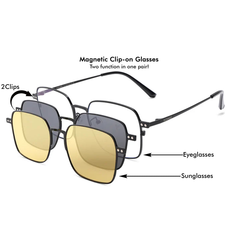 Voyage Black Square Metal Clip-On Polarized Sunglasses for Men & Women (7013PMG4655-C1)