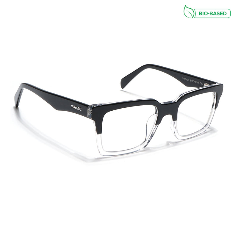 Voyage Glaze Black & Transparent Square Acetate Eyeglasses for Men & Women (7050SLMG6413-C2)