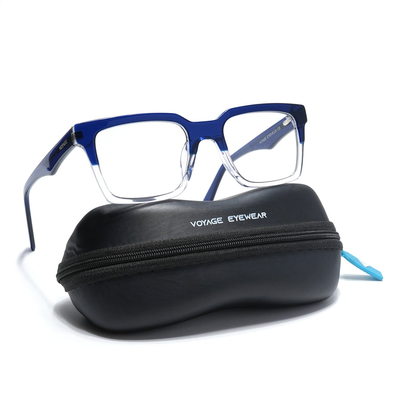 Voyage Glaze Navy Blue & Transparent Square Acetate Eyeglasses for Men & Women (7050SLMG6414-C3)