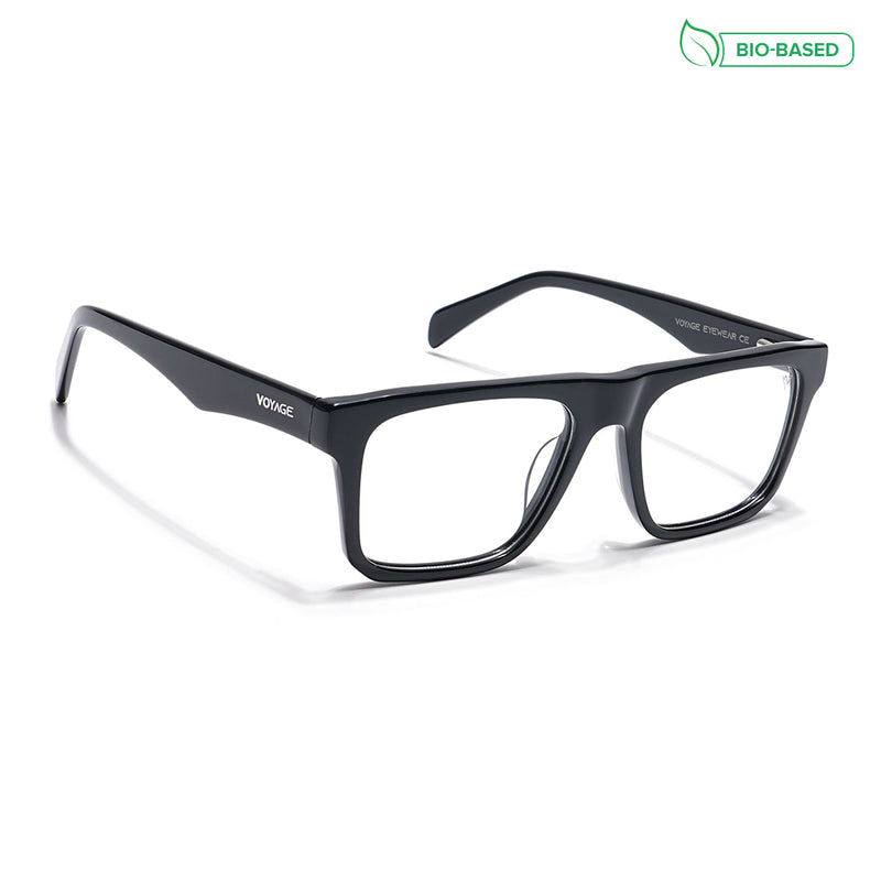 Voyage Glaze Shine Black Square Acetate Eyeglasses for Men & Women (7059SLMG6417-C1)
