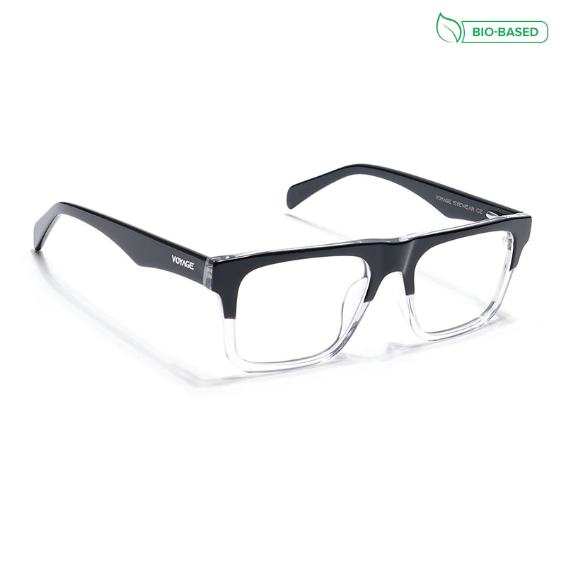 Voyage Glaze Black & Transparent Square Acetate Eyeglasses for Men & Women (7059SLMG6418-C2)
