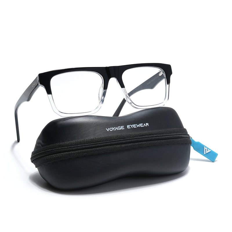 Voyage Glaze Black & Transparent Square Acetate Eyeglasses for Men & Women (7059SLMG6418-C2)