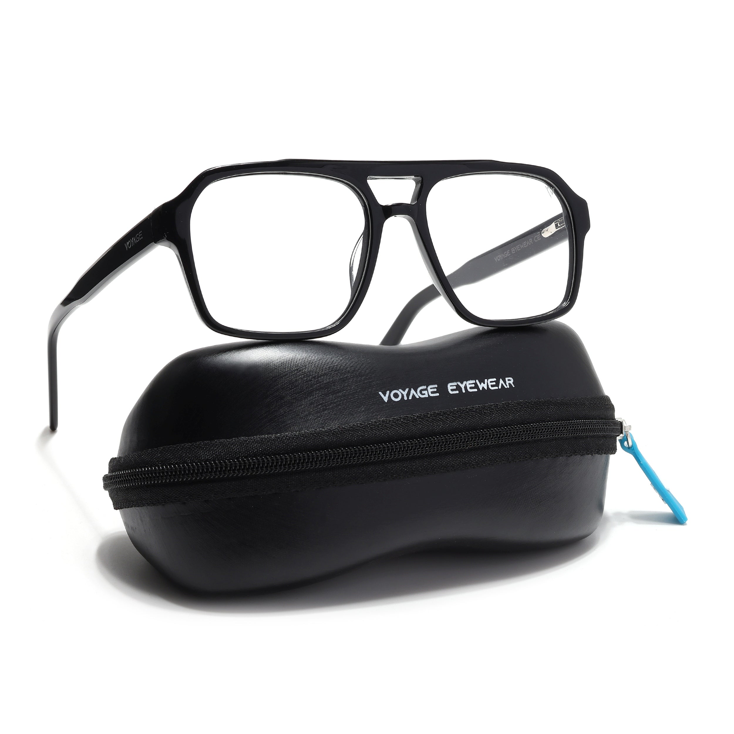 Voyage Glaze Shine Black Square Acetate Eyeglasses for Men & Women (7065SLMG6473-C1)