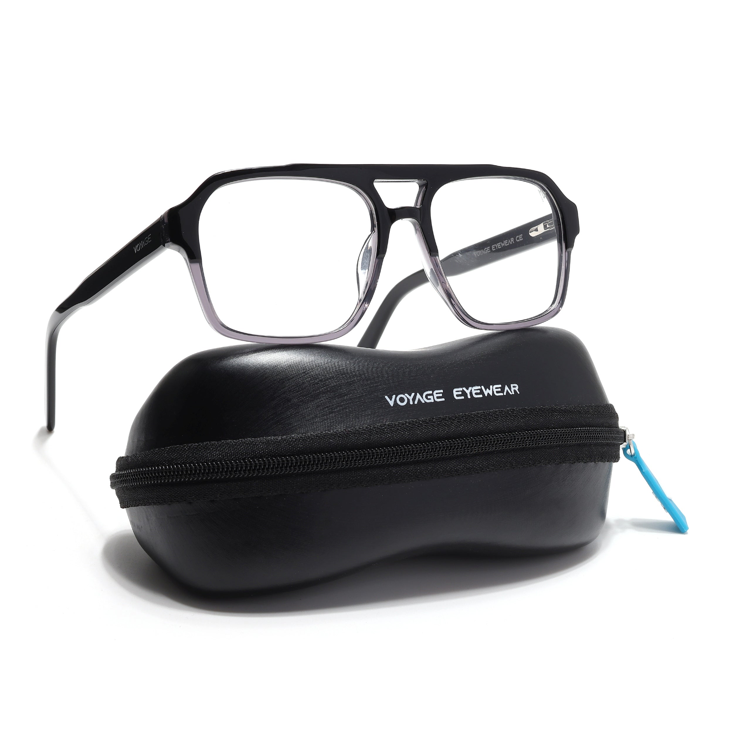 Voyage Glaze  Black & Grey Square Acetate Eyeglasses for Men & Women (7065SLMG6474-C2)