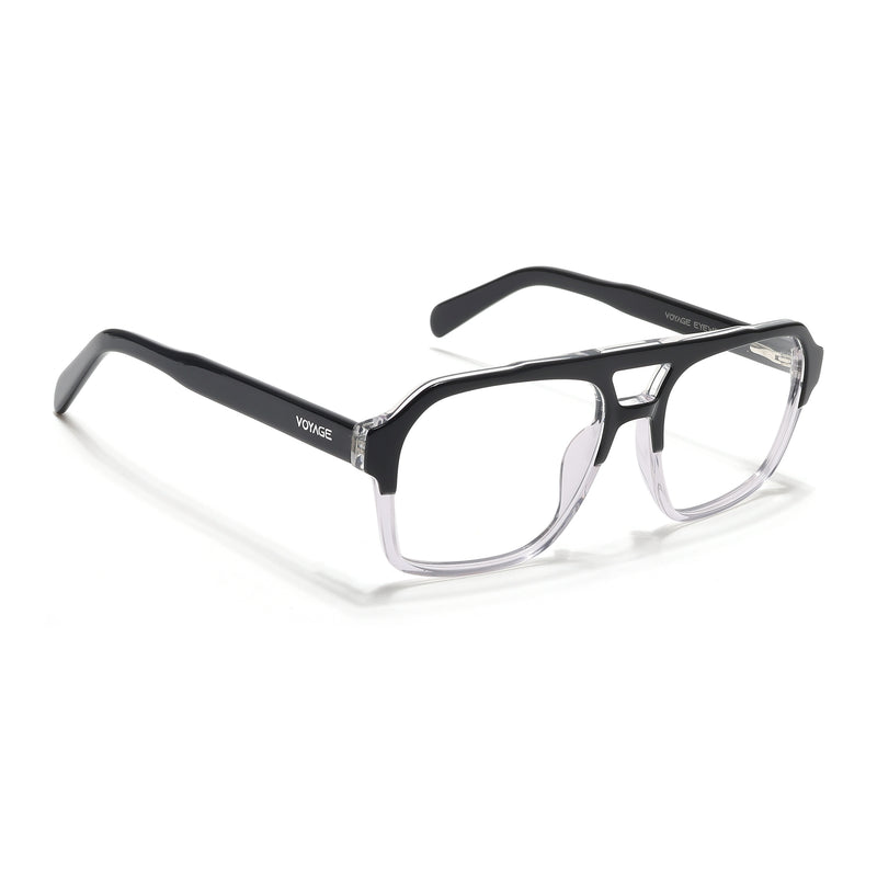 Voyage Glaze Black & Transparent Square Acetate Eyeglasses for Men & Women (7065SLMG6475-C3)