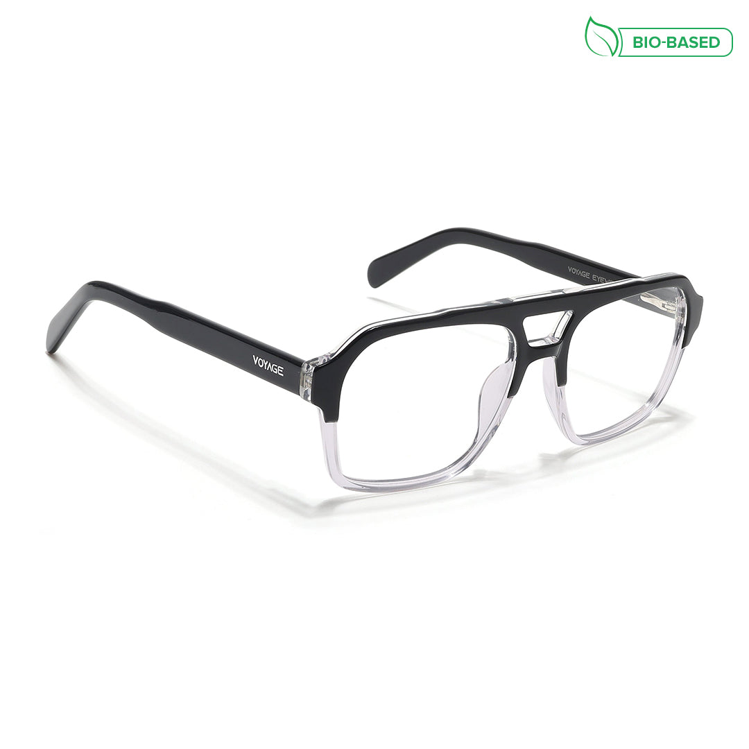 Voyage Glaze Black & Transparent Square Acetate Eyeglasses for Men & Women (7065SLMG6475-C3)