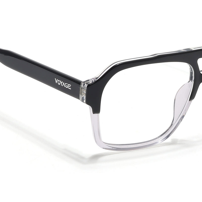 Voyage Glaze Black & Transparent Square Acetate Eyeglasses for Men & Women (7065SLMG6475-C3)