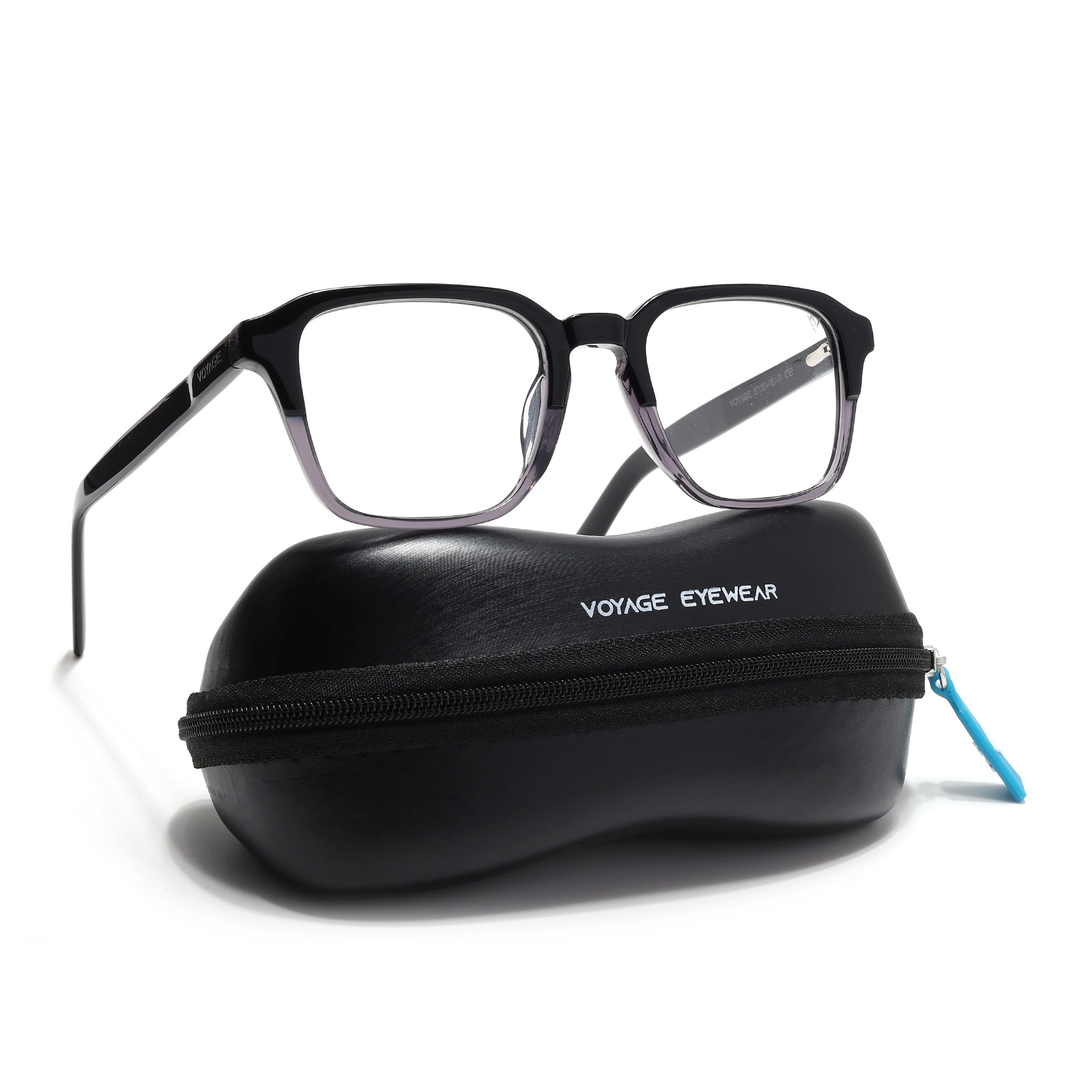 Voyage Glaze Black & Grey Square Eyeglasses for Men & Women (7066SLMG6483-C2)
