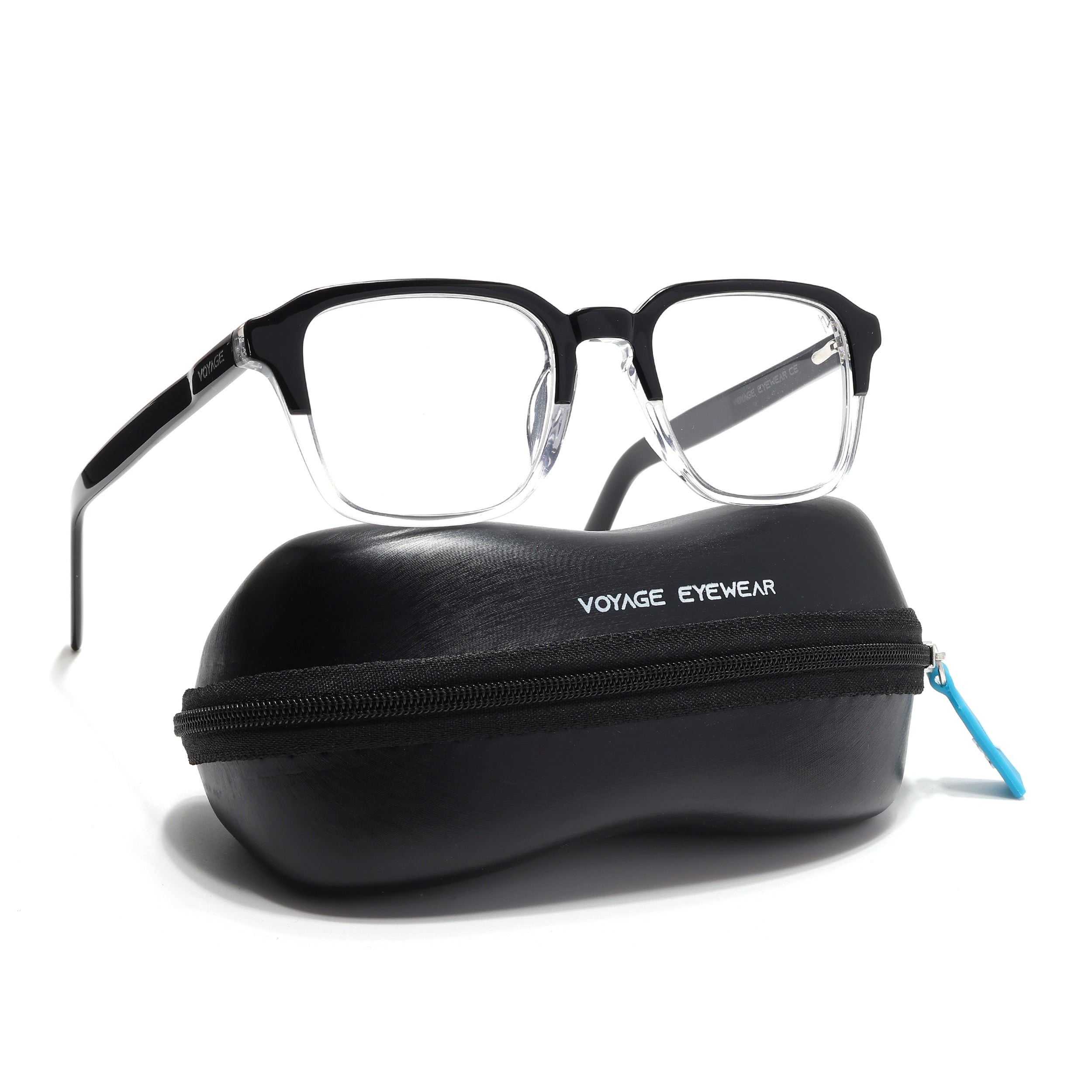 Voyage Glaze Black & Transparent Square Eyeglasses for Men & Women (7066SLMG6484-C3)