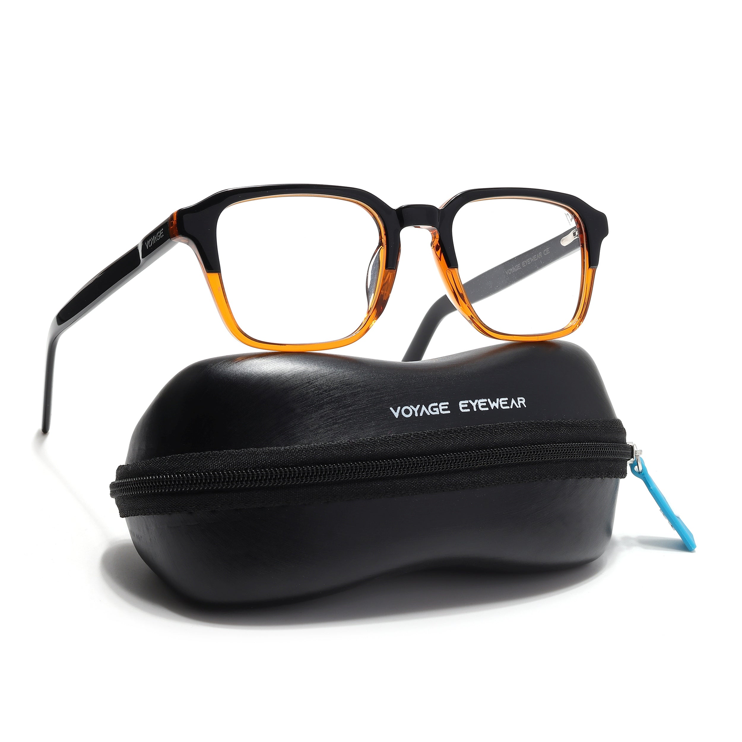 Voyage Glaze Black & Brown Square Eyeglasses for Men & Women (7066SLMG6485-C4)