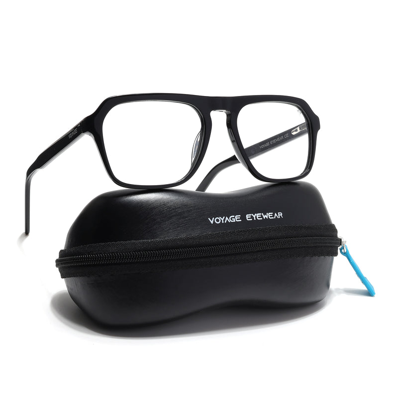 Voyage Glaze Shine Black Square Eyeglasses for Men & Women (7067SLMG6487-C1)
