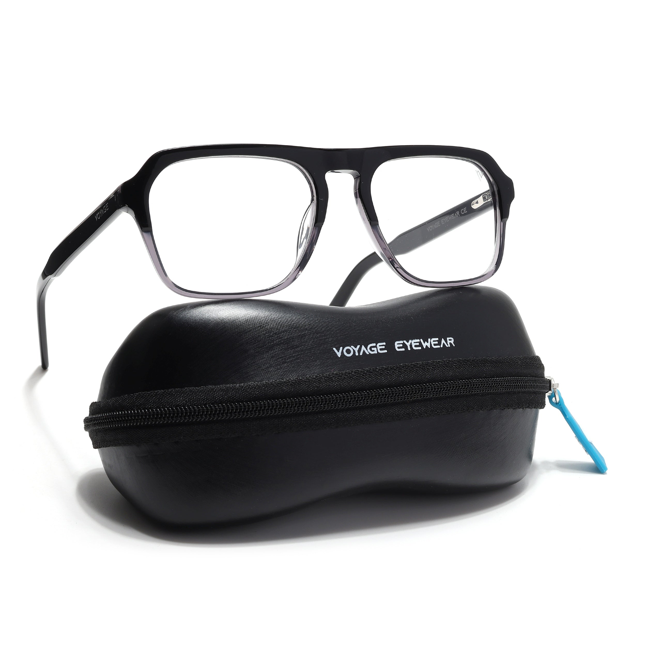 Voyage Glaze Black & Grey Square Eyeglasses for Men & Women (7067SLMG6488-C2)