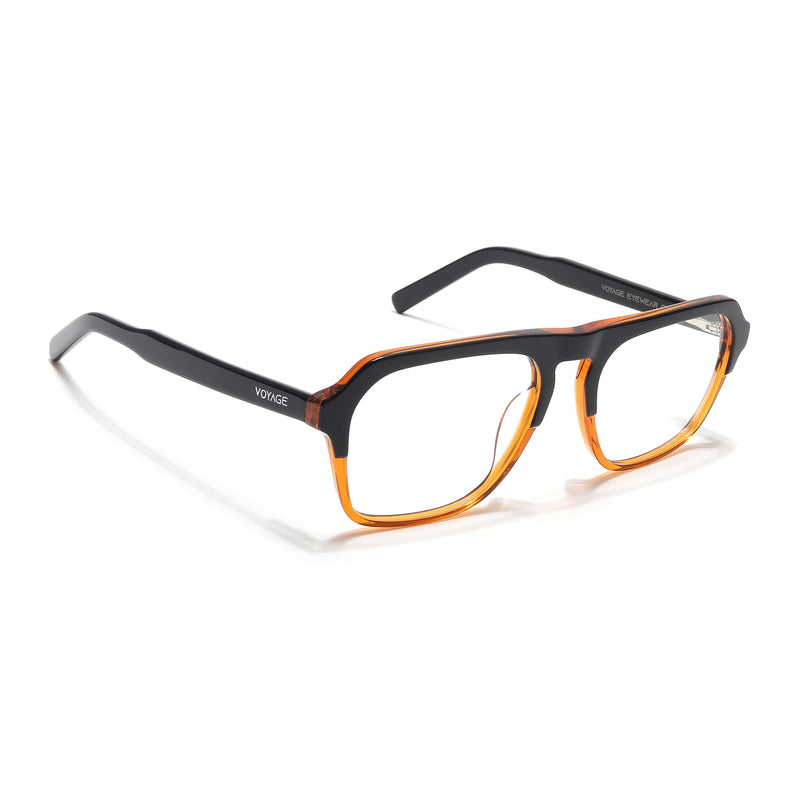 Voyage Glaze Black & Brown Square Eyeglasses for Men & Women (7067SLMG6489-C3)
