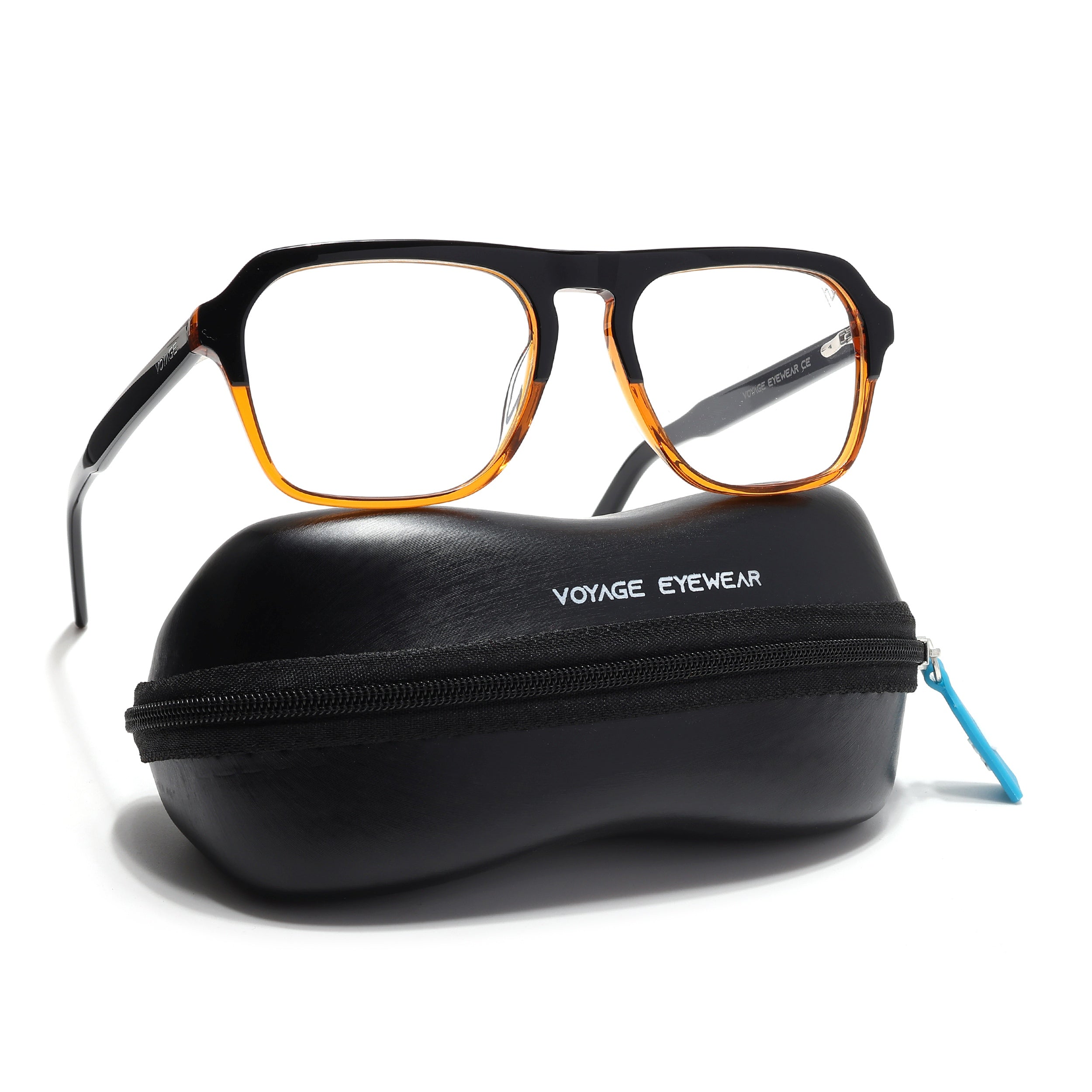 Voyage Glaze Black & Brown Square Eyeglasses for Men & Women (7067SLMG6489-C3)