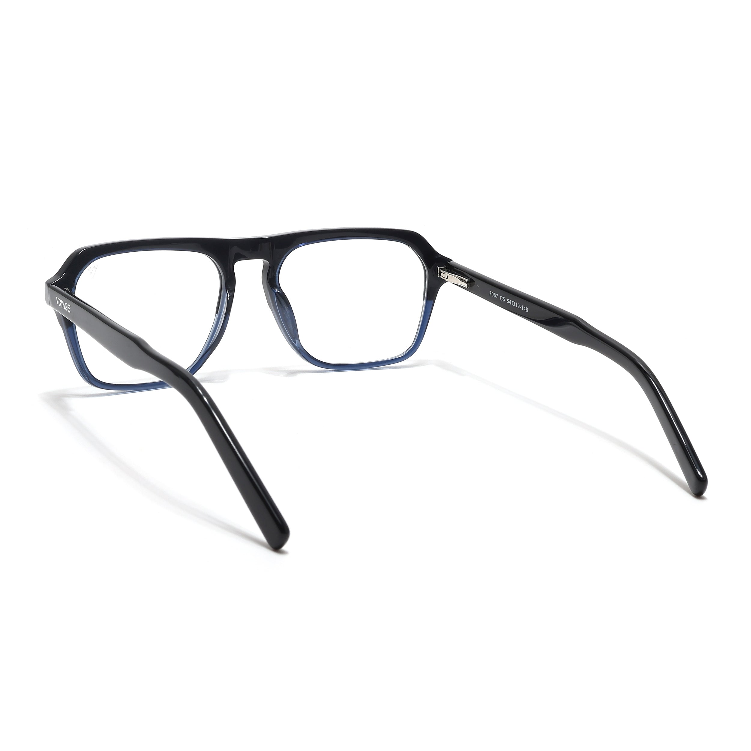 Voyage Glaze Black & Blue Square Eyeglasses for Men & Women (7067SLMG6490-C4)
