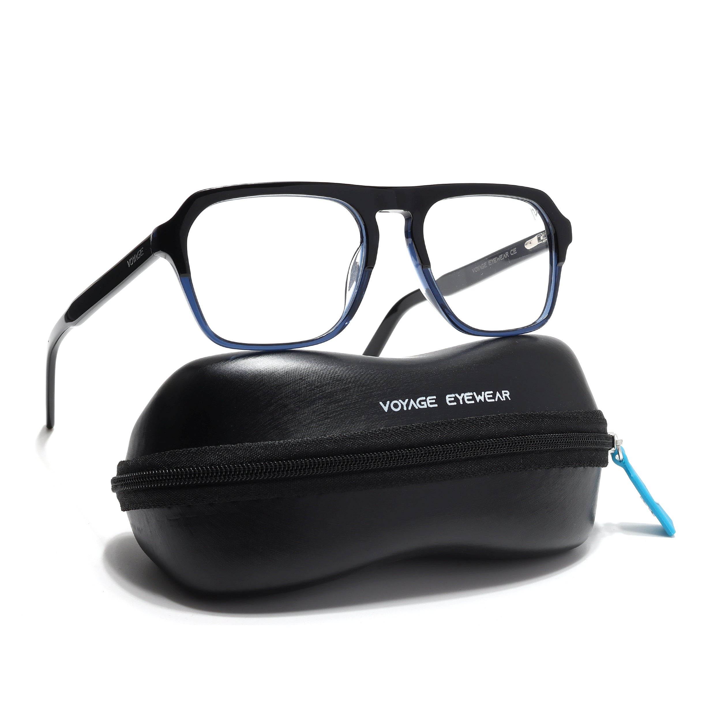 Voyage Glaze Black & Blue Square Eyeglasses for Men & Women (7067SLMG6490-C4)