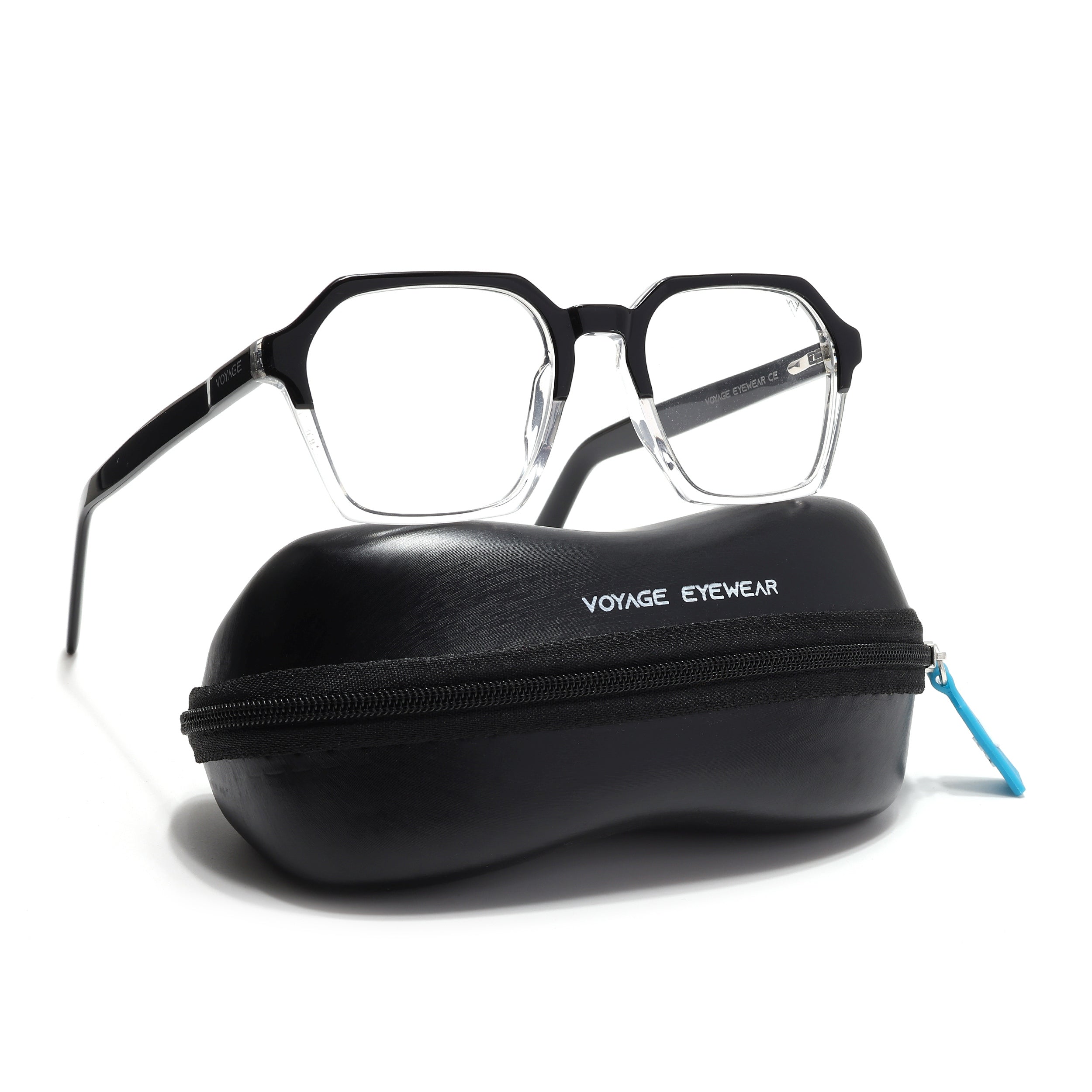 Voyage Glaze Black & Transparent Square Acetate Eyeglasses for Men & Women (7069SLMG6492-C3)