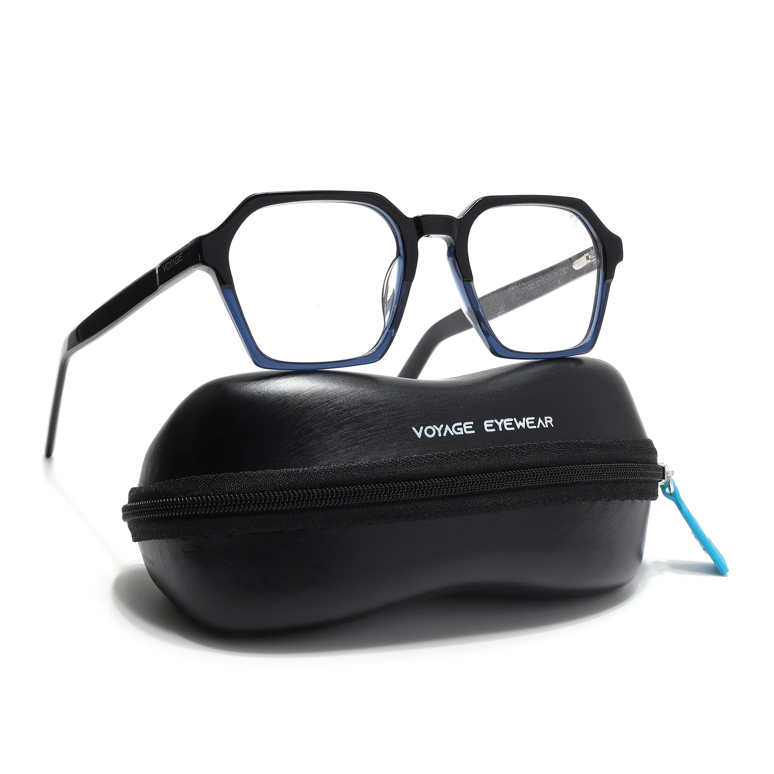 Voyage Glaze Black & Blue Square Acetate Eyeglasses for Men & Women (7069SLMG6493-C4)