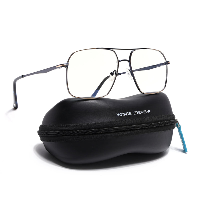 Voyage Golden & Navy Blue Wayfarer Eyeglasses for Men & Women (73013FMG7068-C4)