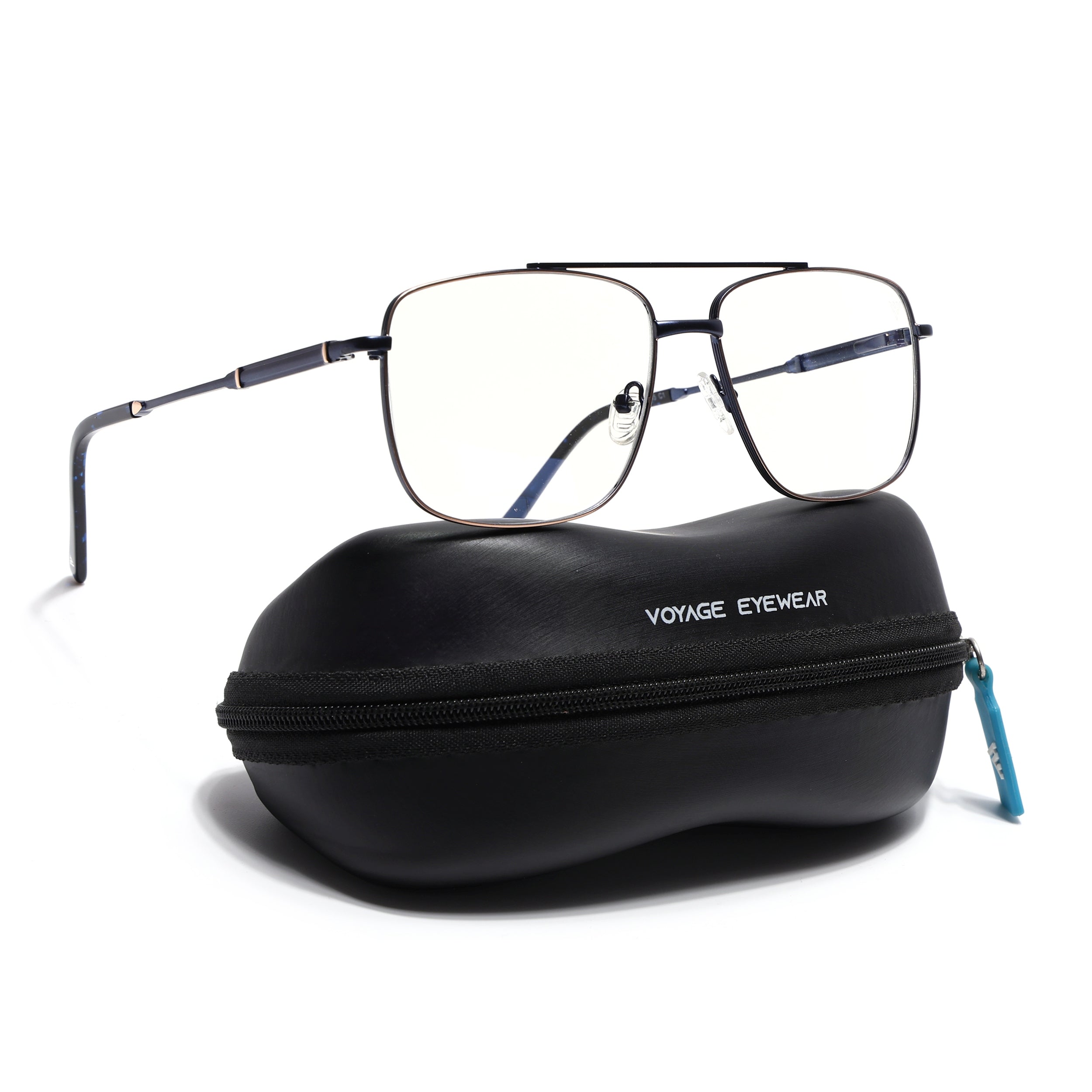 Voyage Golden & Navy Blue Wayfarer Eyeglasses for Men & Women (73015FMG7080-C2)