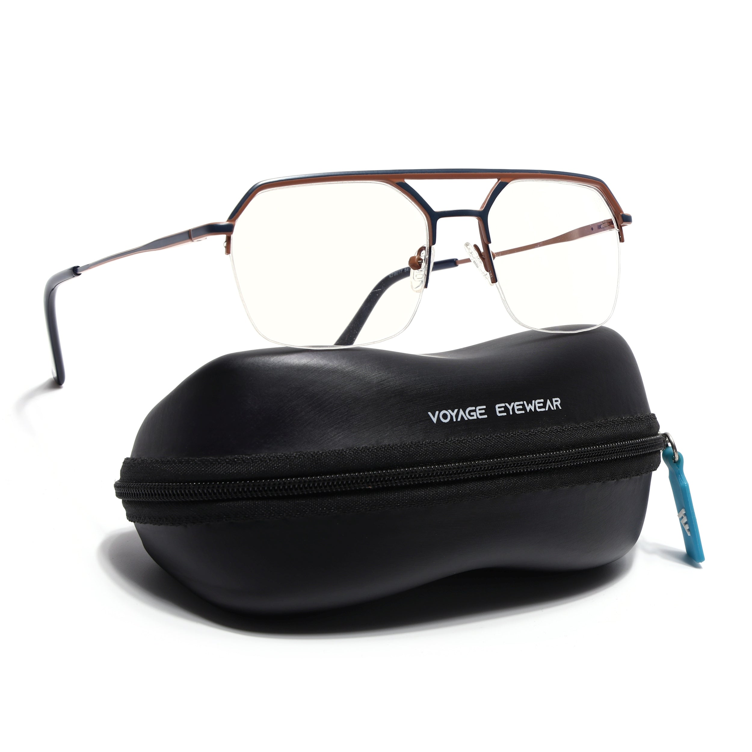 Voyage Blue & Brown Half Rim Eyeglasses for Men & Women (73017FMG7096-C4)