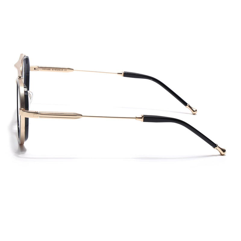 Voyage Objex Golden & Black Round Eyeglasses for Men & Women (7329FMG7058-C2)