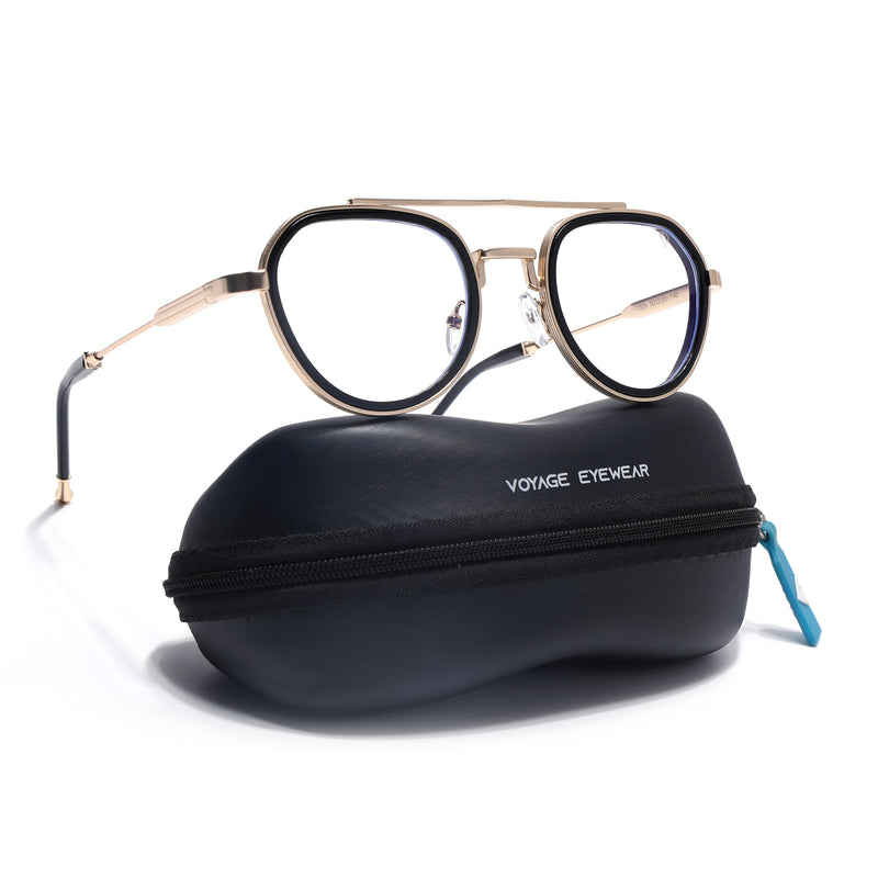 Voyage Objex Golden & Black Round Eyeglasses for Men & Women (7329FMG7058-C2)