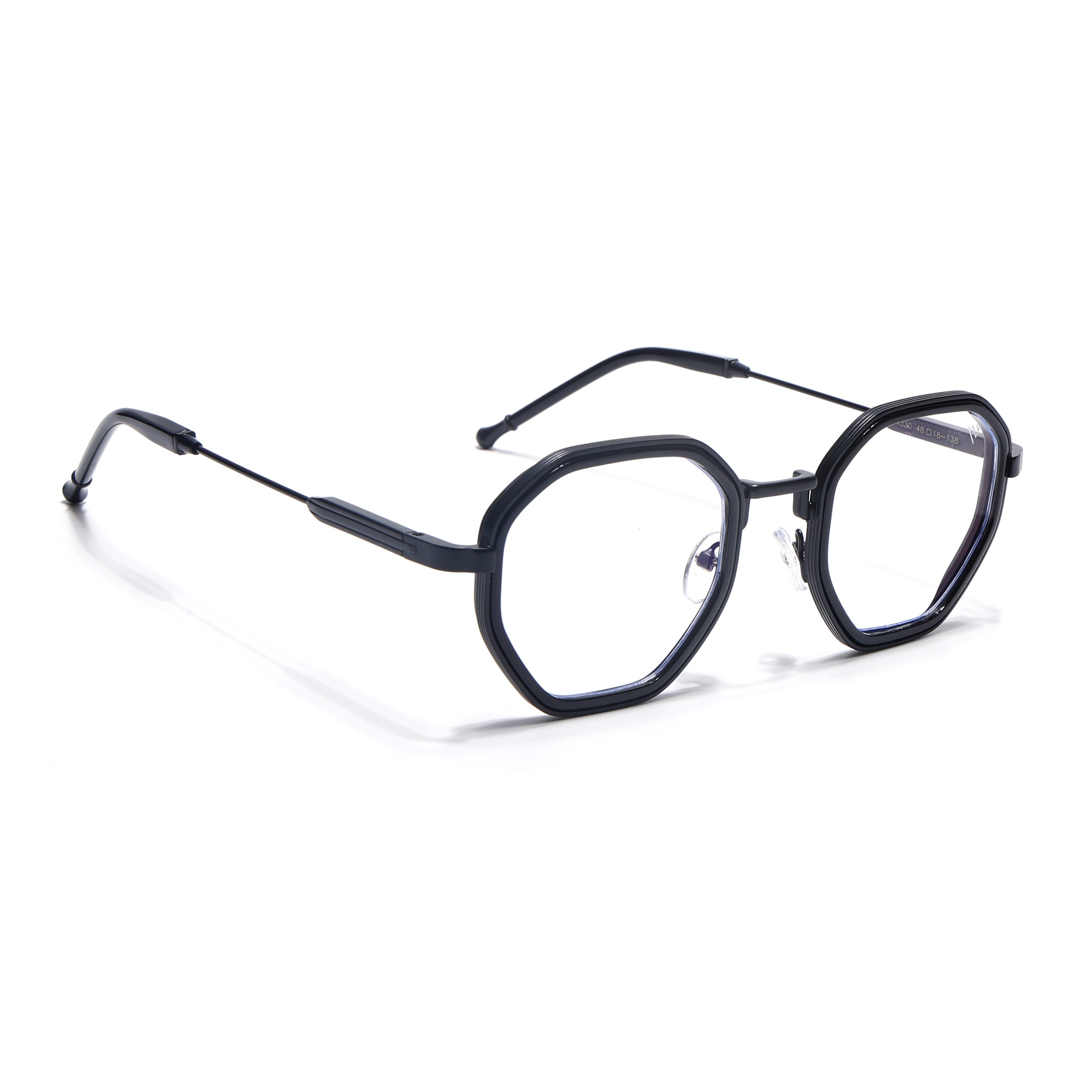 Voyage Black Hexagonal Eyeglasses for Men & Women (7330FMG7060-C1)