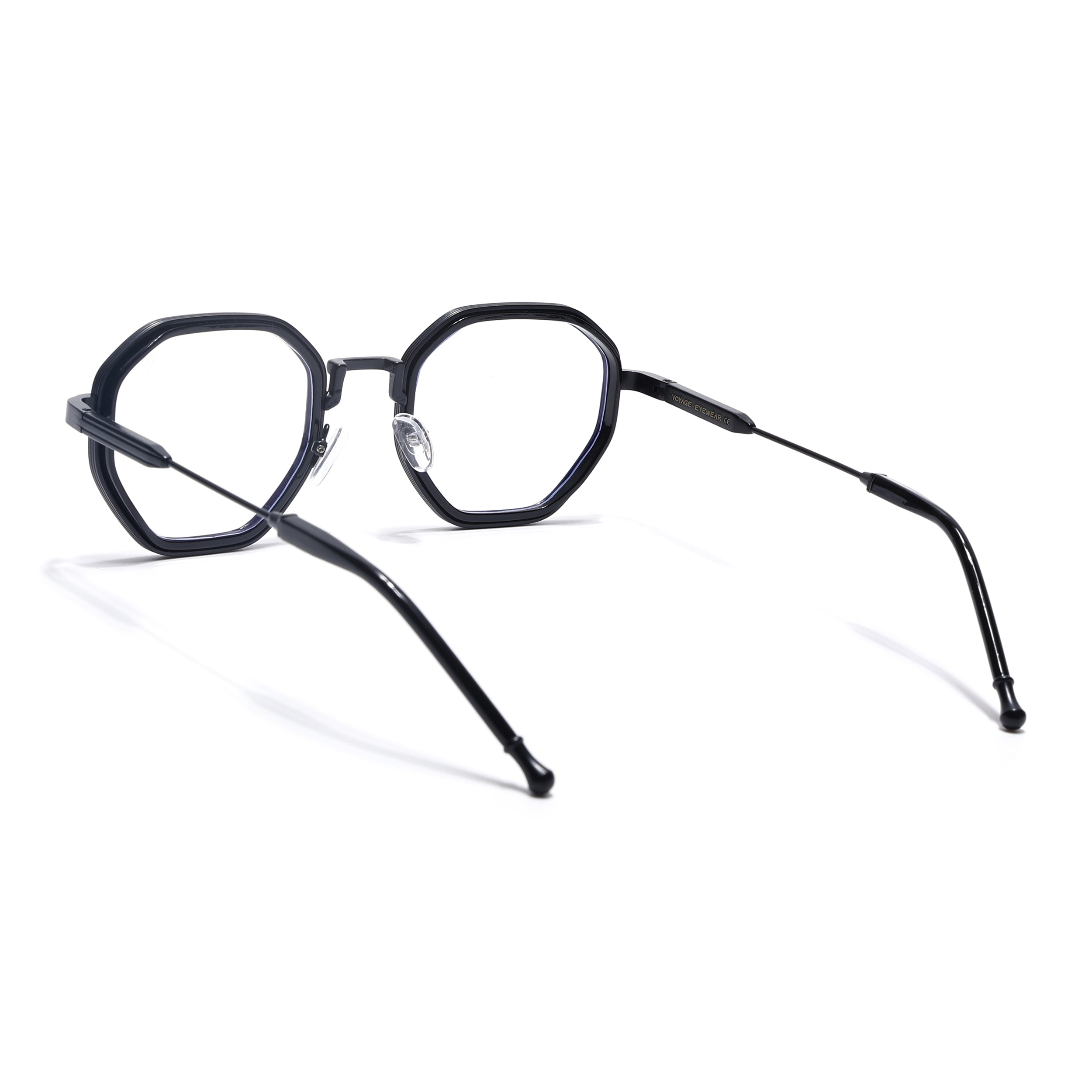 Voyage Black Hexagonal Eyeglasses for Men & Women (7330FMG7060-C1)