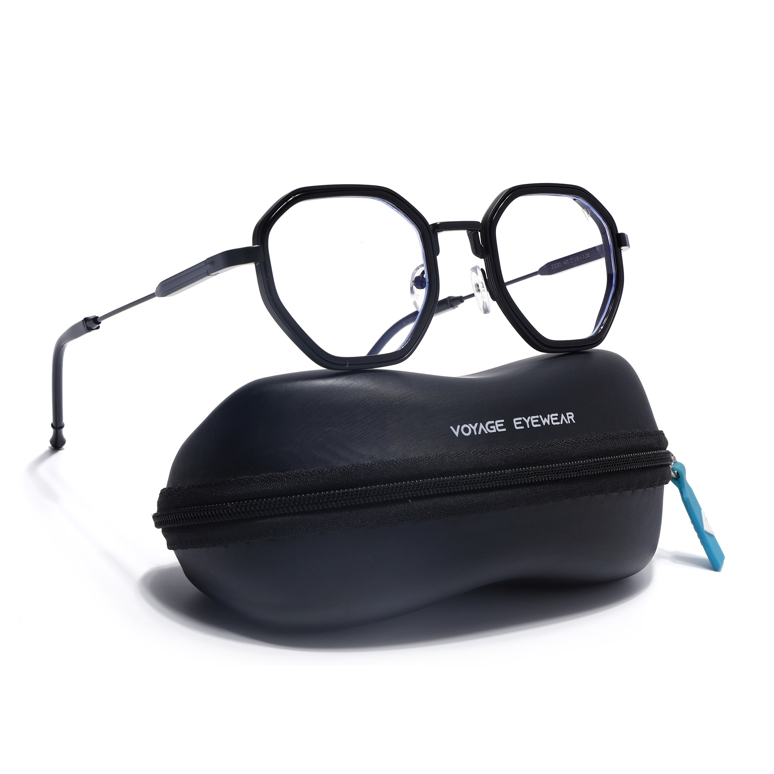Voyage Black Hexagonal Eyeglasses for Men & Women (7330FMG7060-C1)