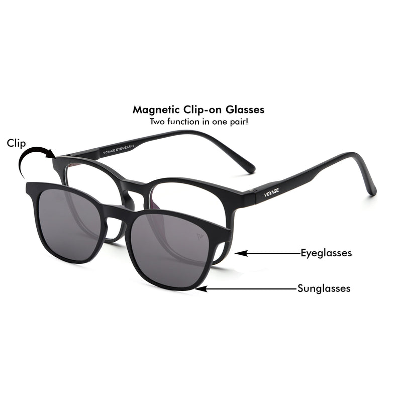 Round Clip-On Polarized Sunglasses for Men & Women (Clear Lens | Black Frame - PMG7361)