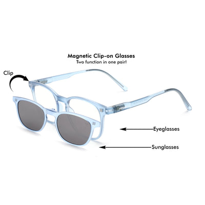 Round Clip-On Polarized Sunglasses for Men & Women (Clear Lens | Light Blue Frame - PMG7364)