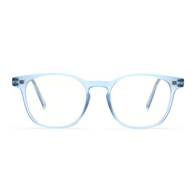 Round Clip-On Polarized Sunglasses for Men & Women (Clear Lens | Light Blue Frame - PMG7364)